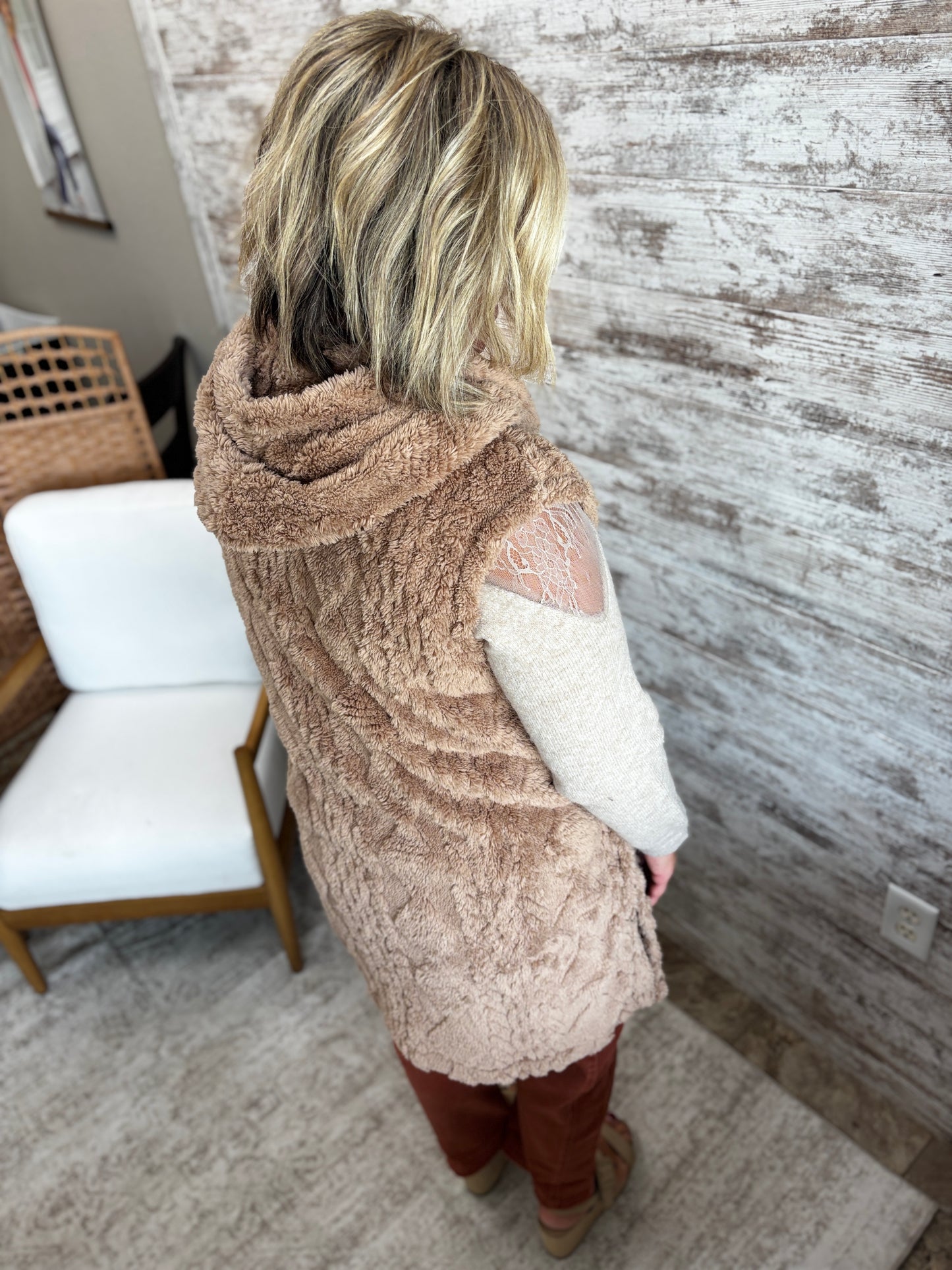 Latte Boucle Hooded Vest