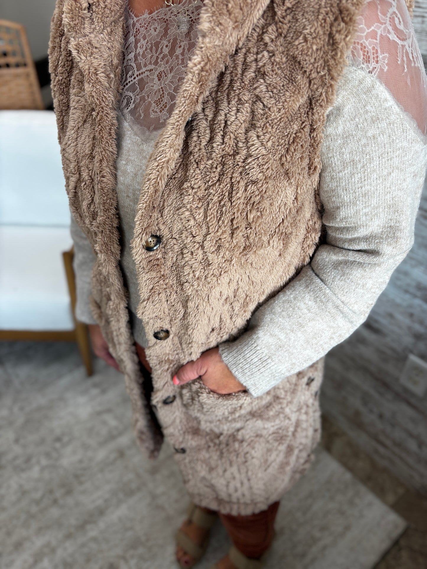 Latte Boucle Hooded Vest