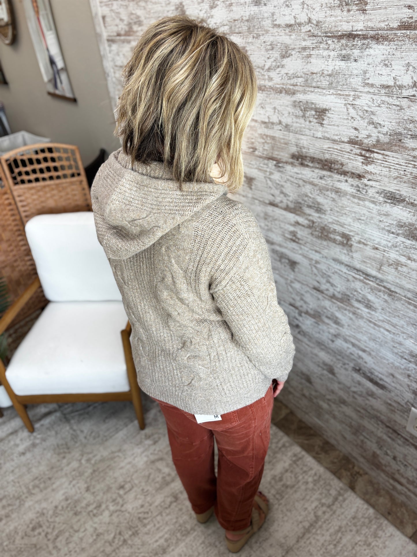 Latte Zip Up Hooded Cardigan