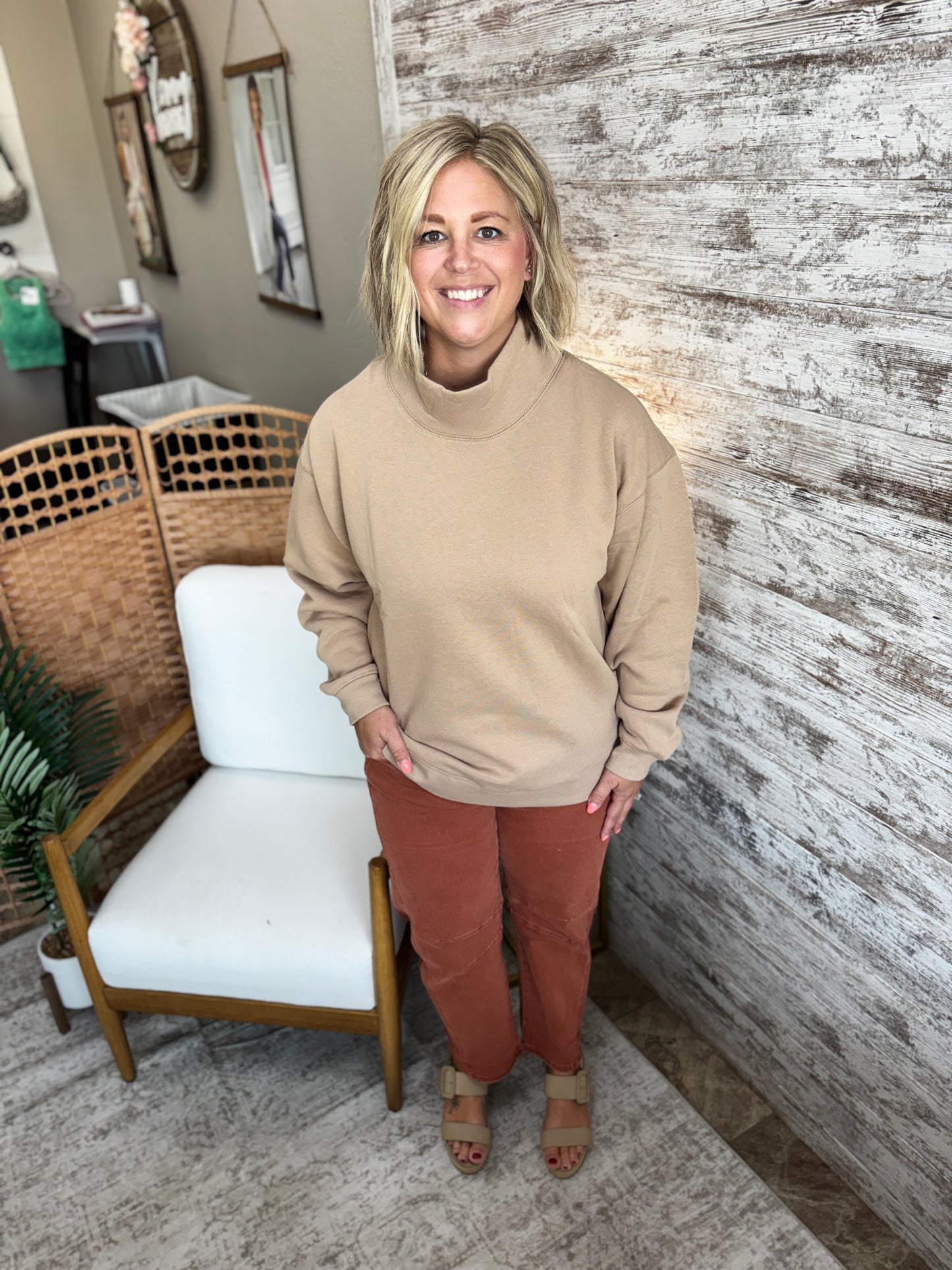 Latte Mock Neck Pullover