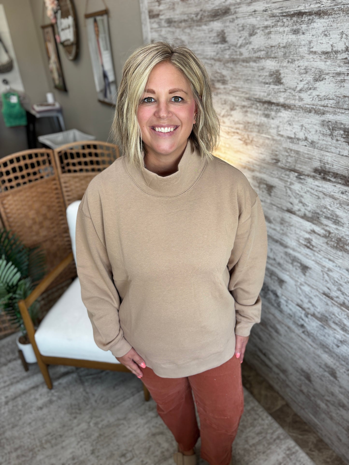Latte Mock Neck Pullover