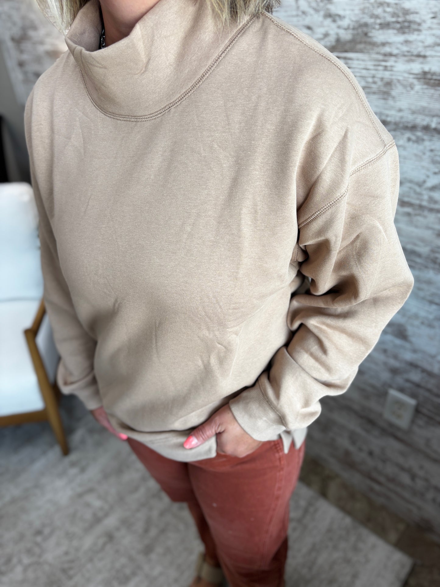 Latte Mock Neck Pullover