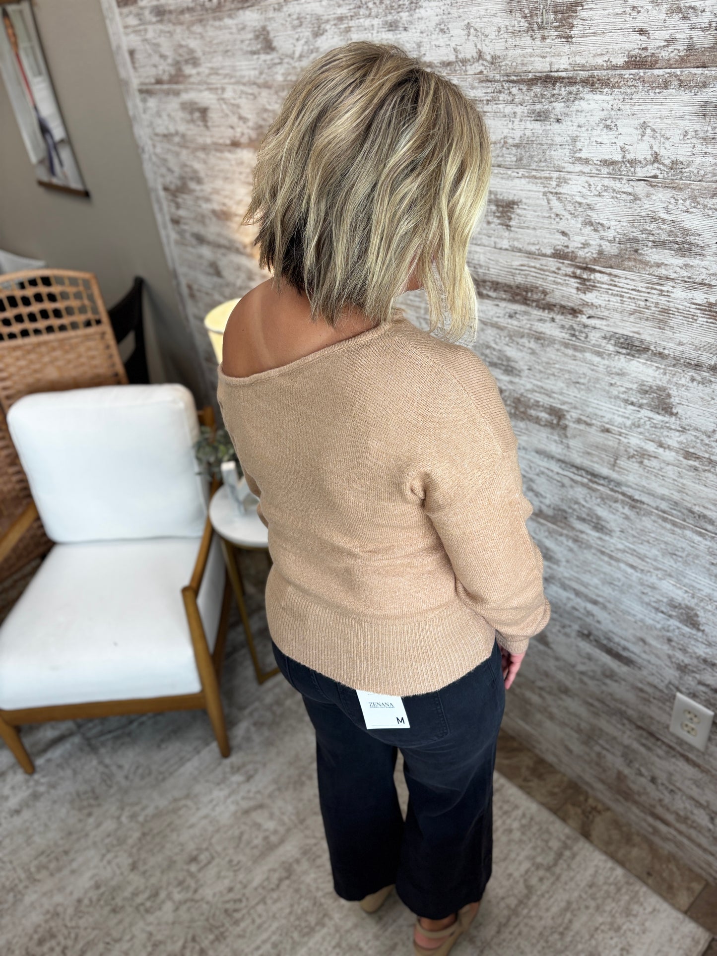 Dark Taupe Asymmetric Off Shoulder Sweater