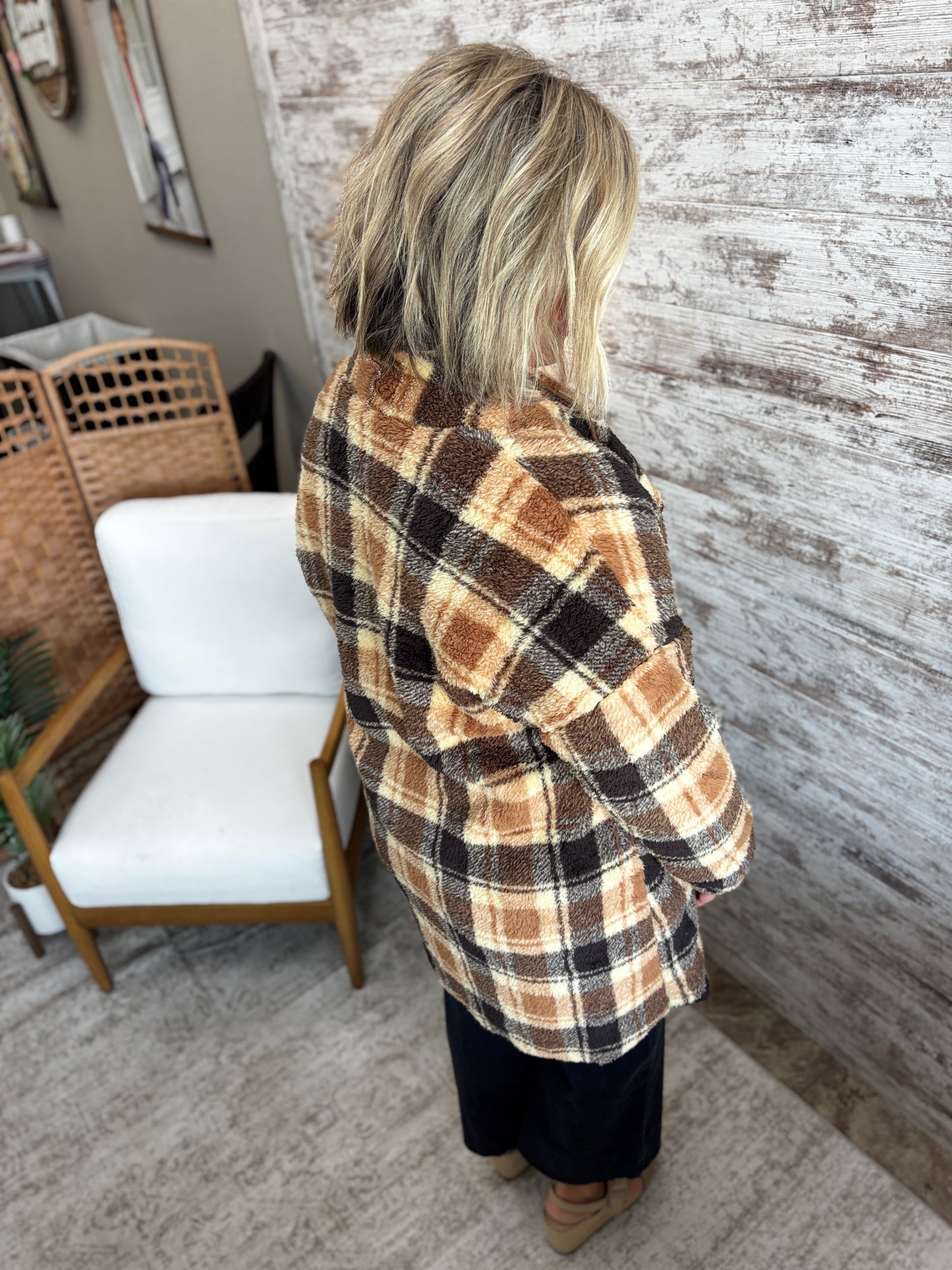 Brown Plaid Teddy Coat