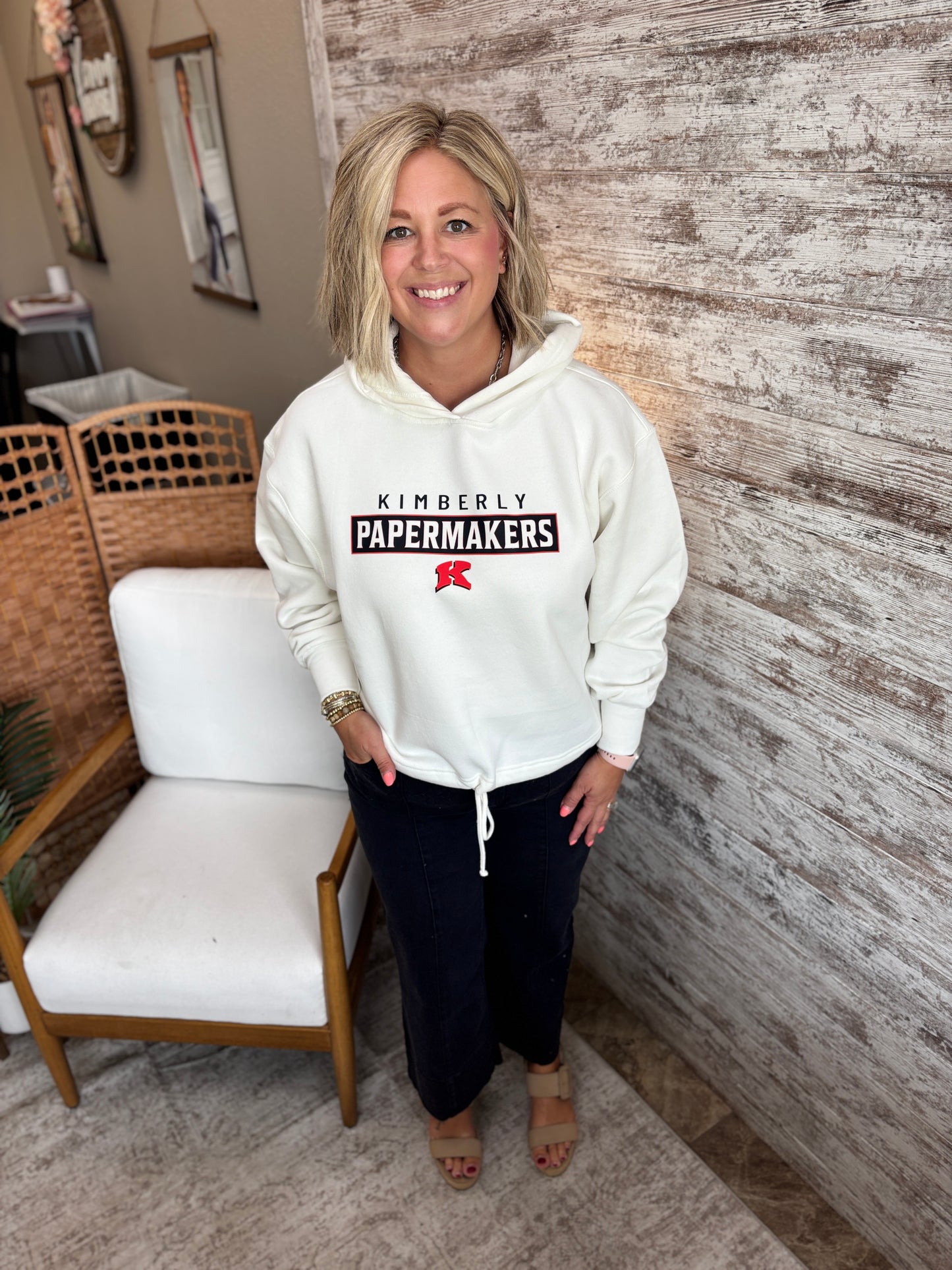 Kimberly Papermakers Pennant Ivory Drawstring Hoodie
