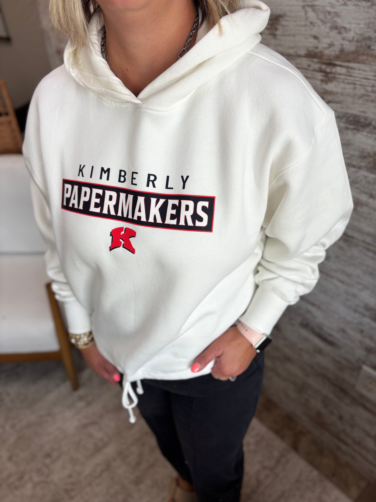 Kimberly Papermakers Pennant Ivory Drawstring Hoodie