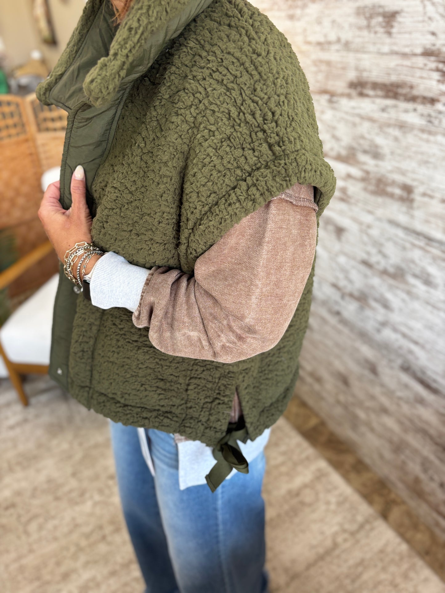 Faux Fur Vest with Tie Detail ~ 2 Colors