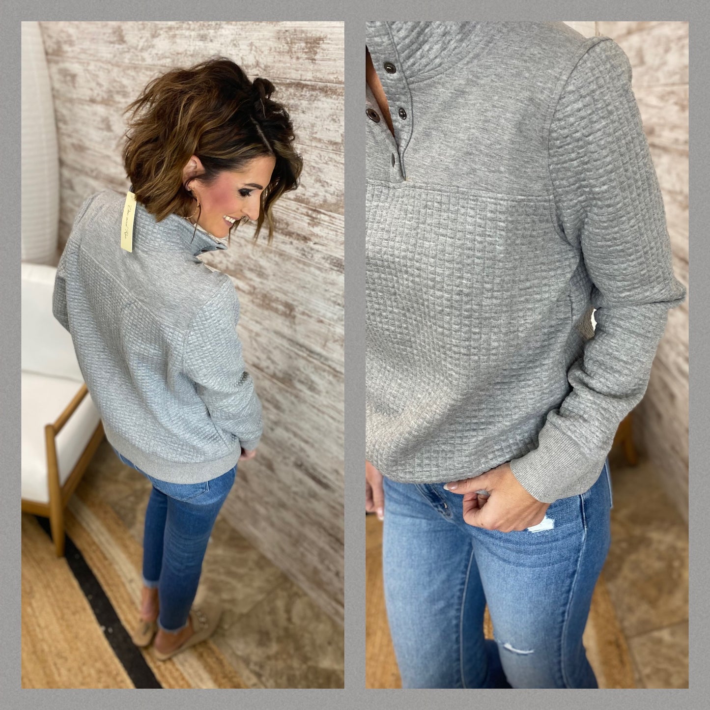 Heather Grey Quilted Funnel Neck Top