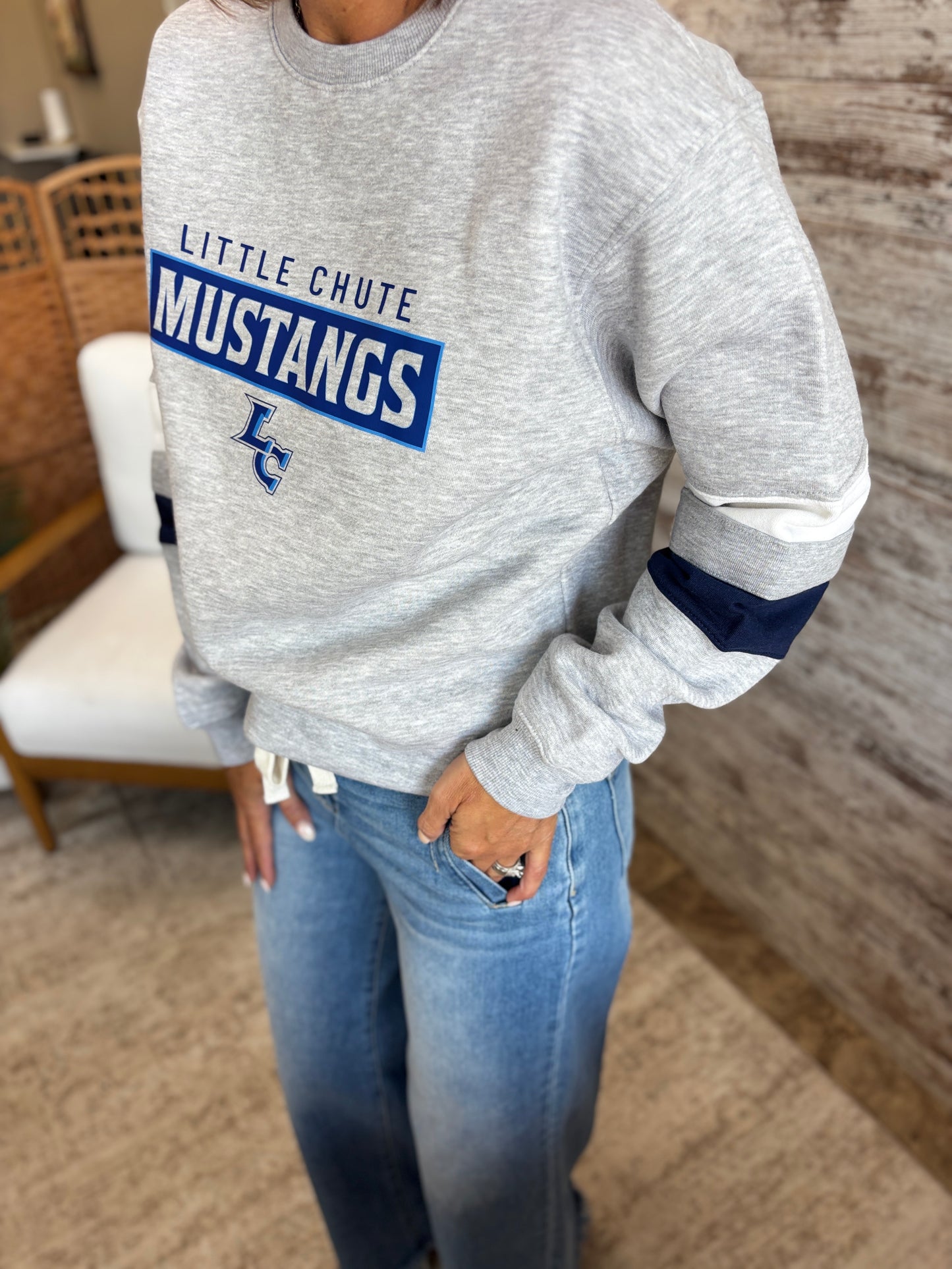 Little Chute Varsity Navy and White Stripe Pennant Crew~ Unisex