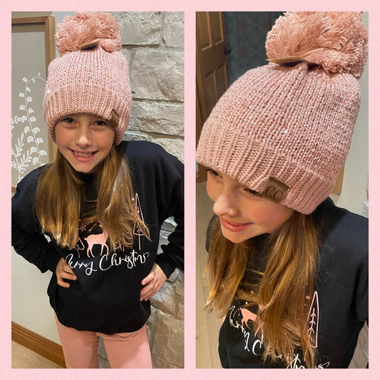 CC Rose Sequin Pom Pon Hat