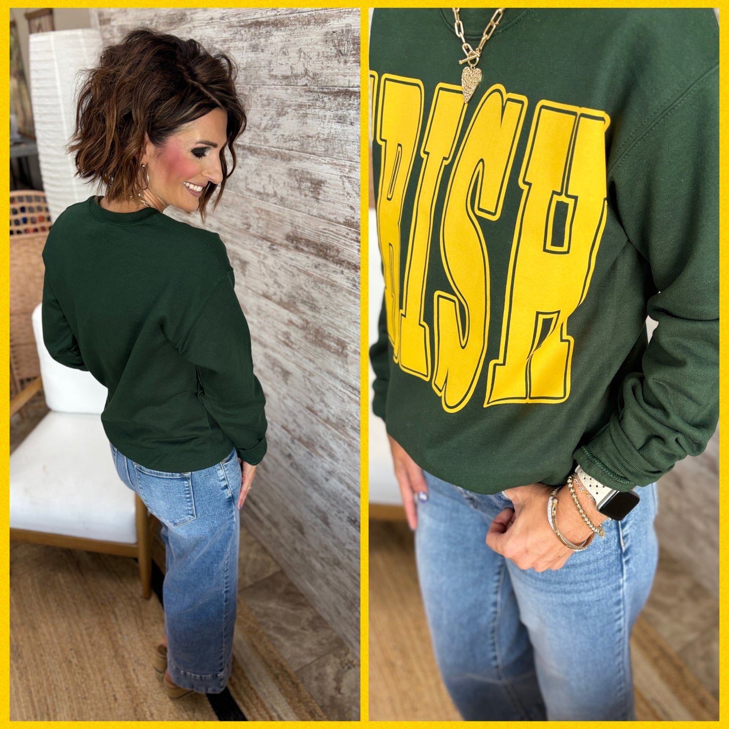 IRISH Large Sports Print Forest Crewneck