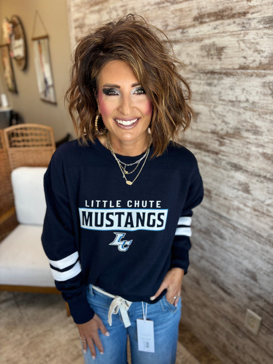 Little Chute Enza Varsity Stripe Navy Crew~ Ladies