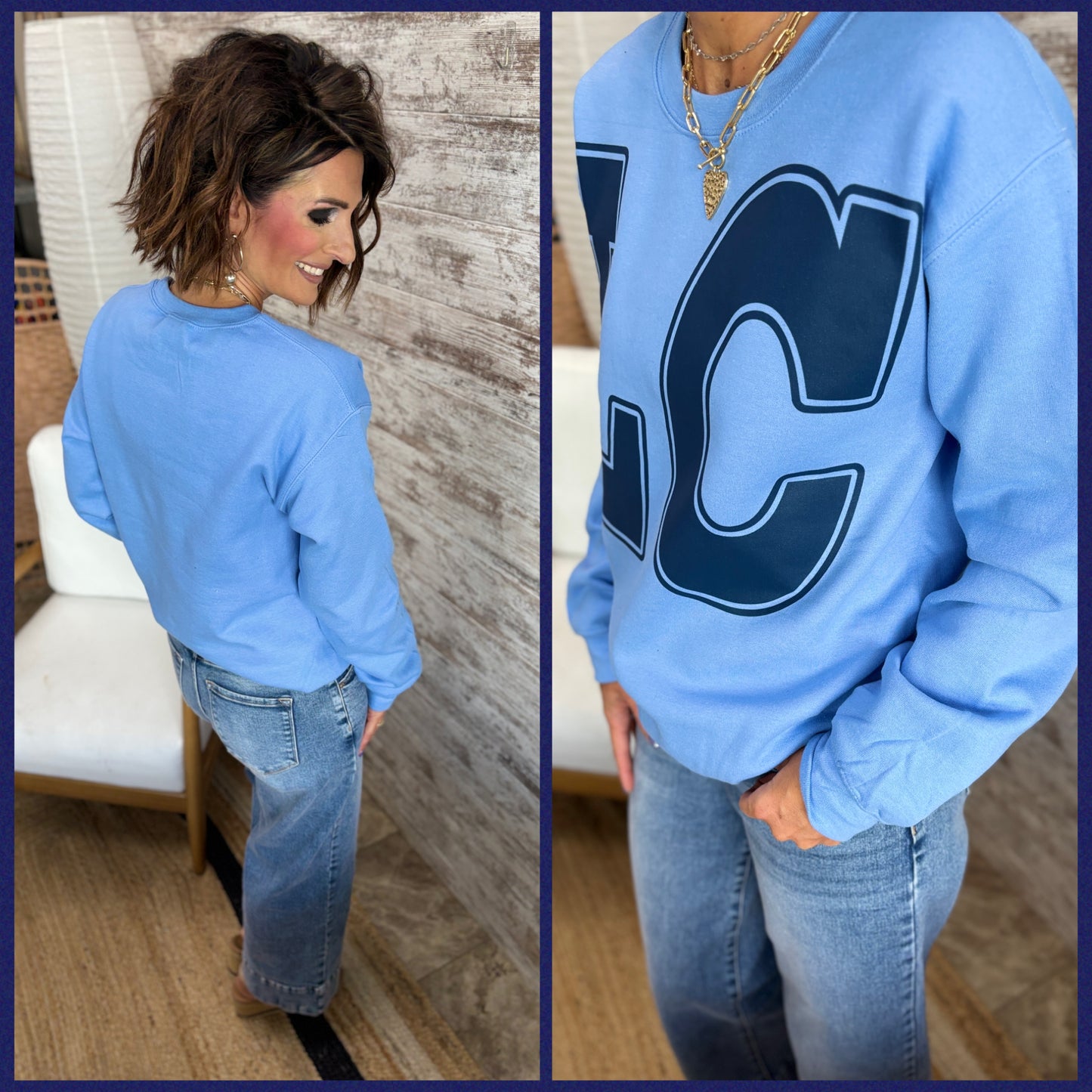 LC Large Sports Print Columbia Blue Crewneck