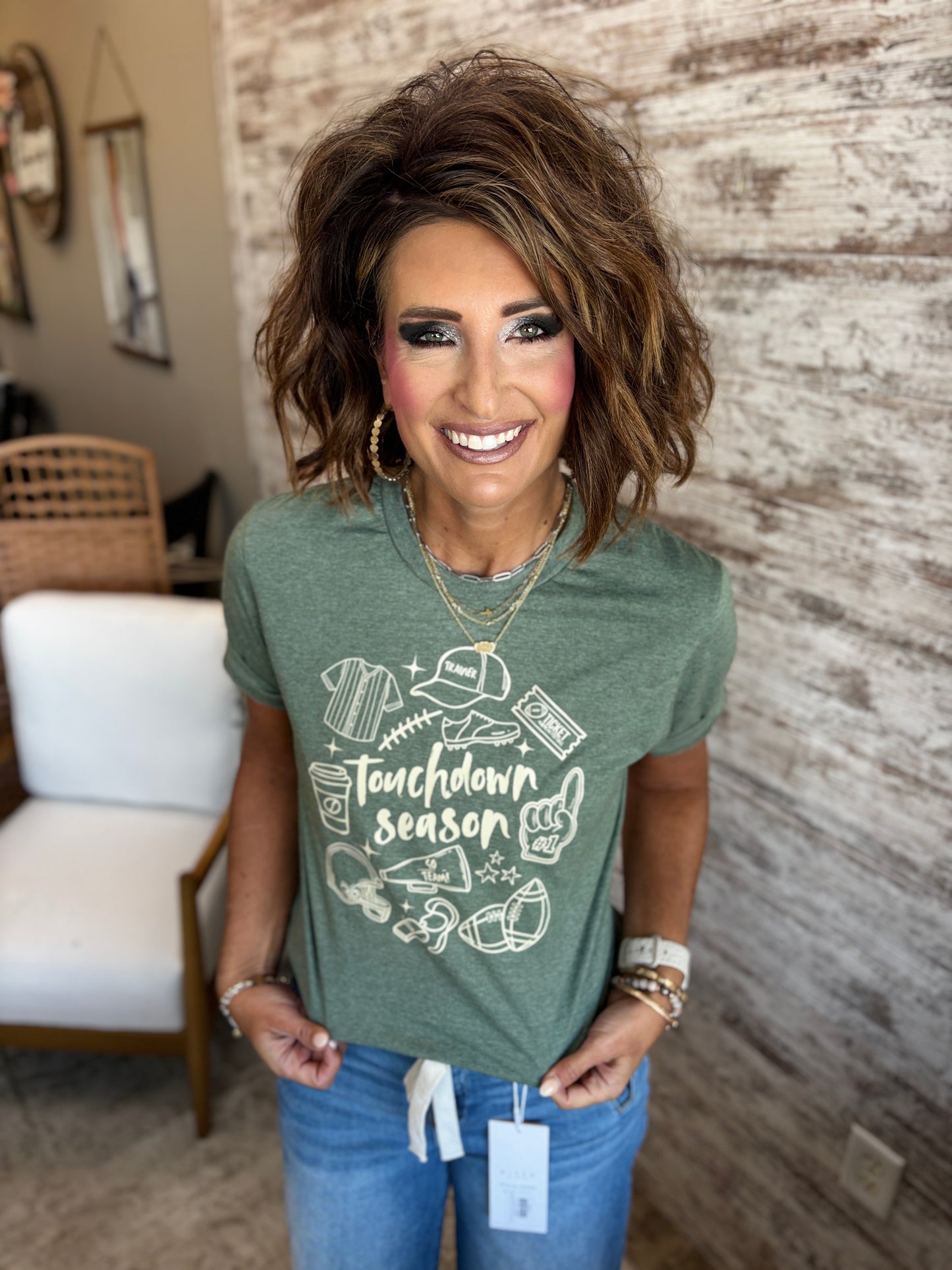 Touchdown Season Gildan Softstyle Heathered Military Green Unisex Tee