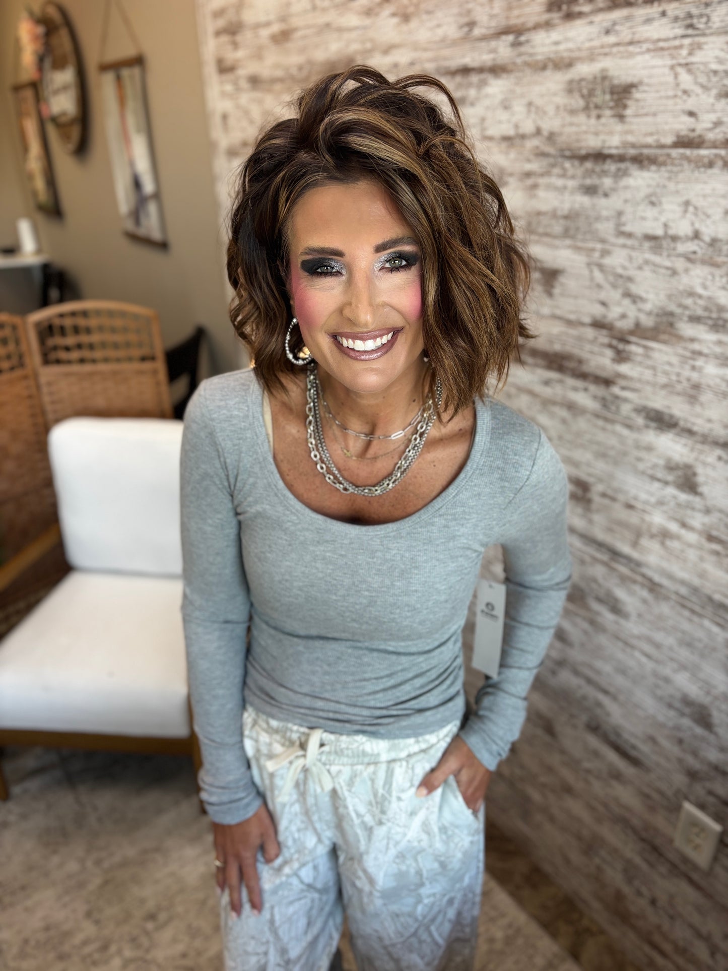Grey Ribbed Long Sleeve with Built in Bra