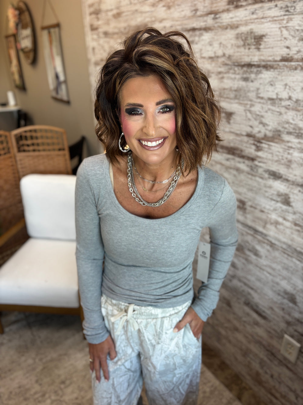 Grey Ribbed Long Sleeve with Built in Bra