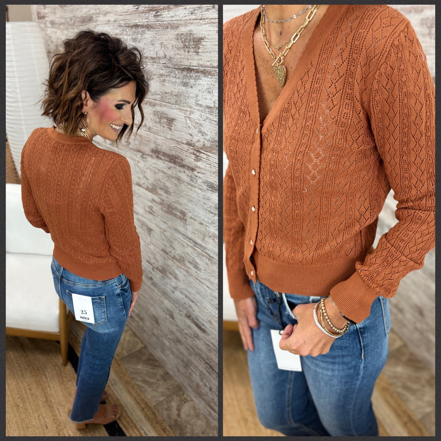 Rust Pointelle Cardigan