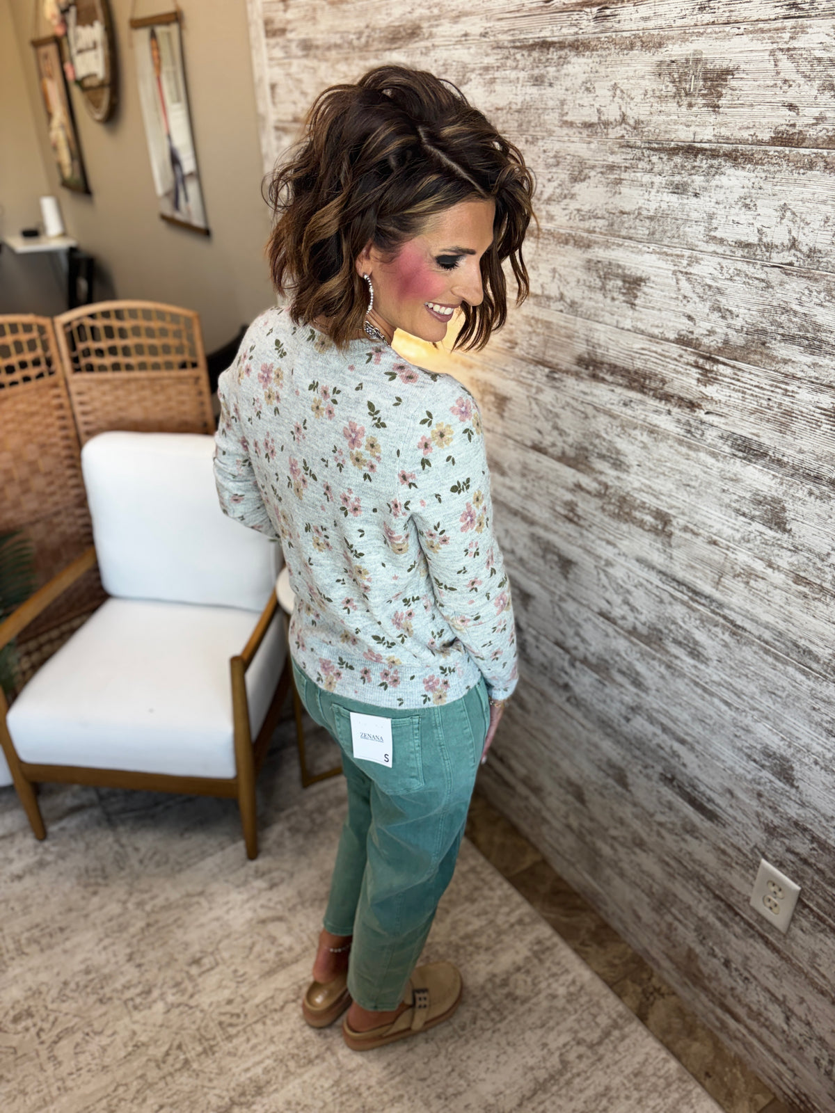 Heather Grey Floral Printed Sweater