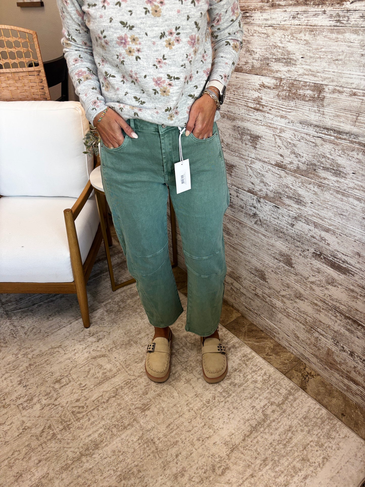 Zenana Olive Denim Barrell Jeans DMP1758A