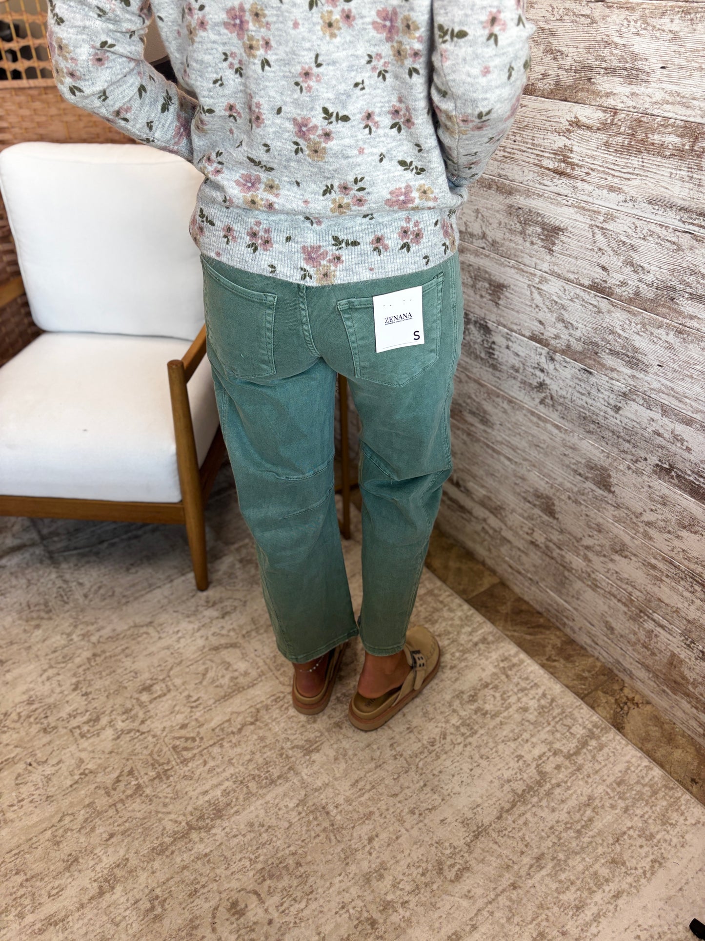 Zenana Olive Denim Barrell Jeans DMP1758A