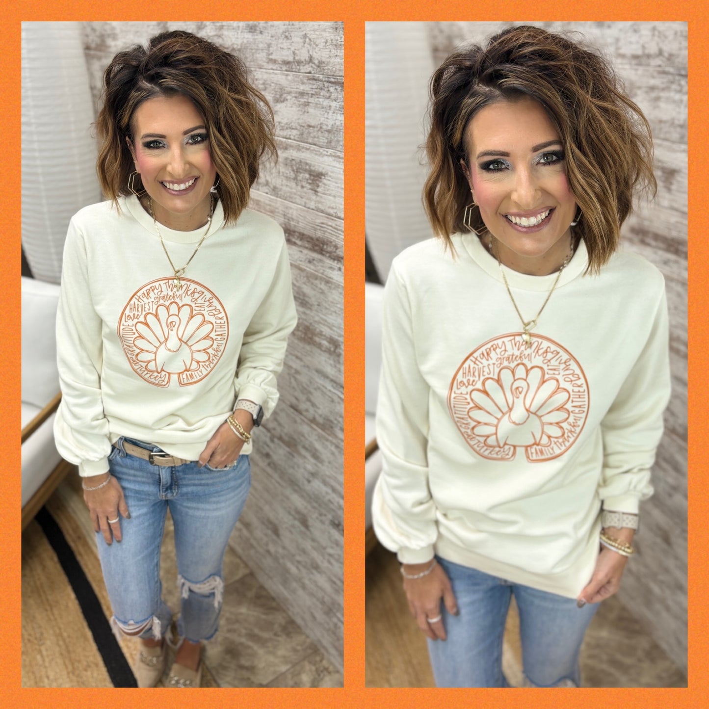 Turkey Day Ivory Enza Balloon Sleeve Crewneck