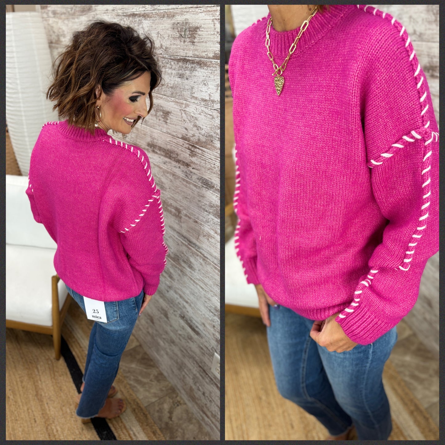 Fuschia Sweater with Contract Stitching