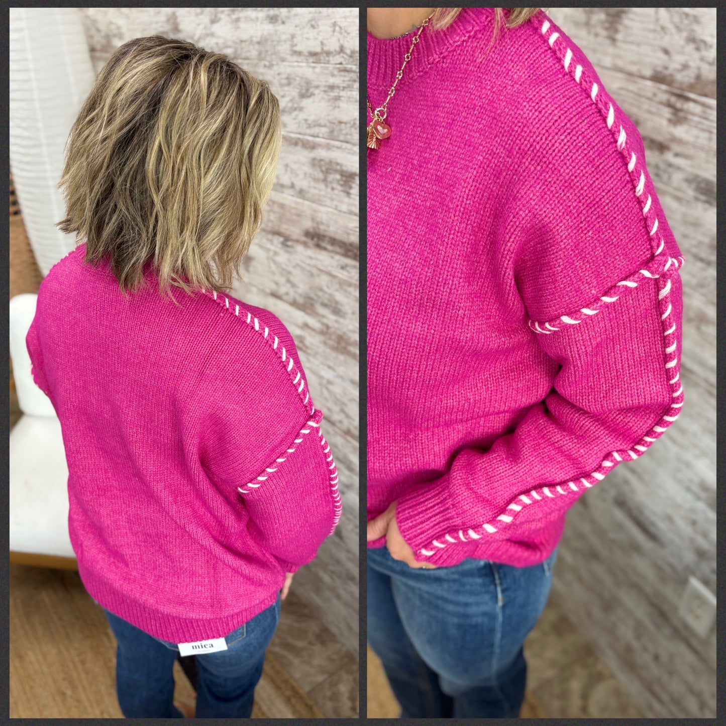 Fuschia Sweater with Contract Stitching