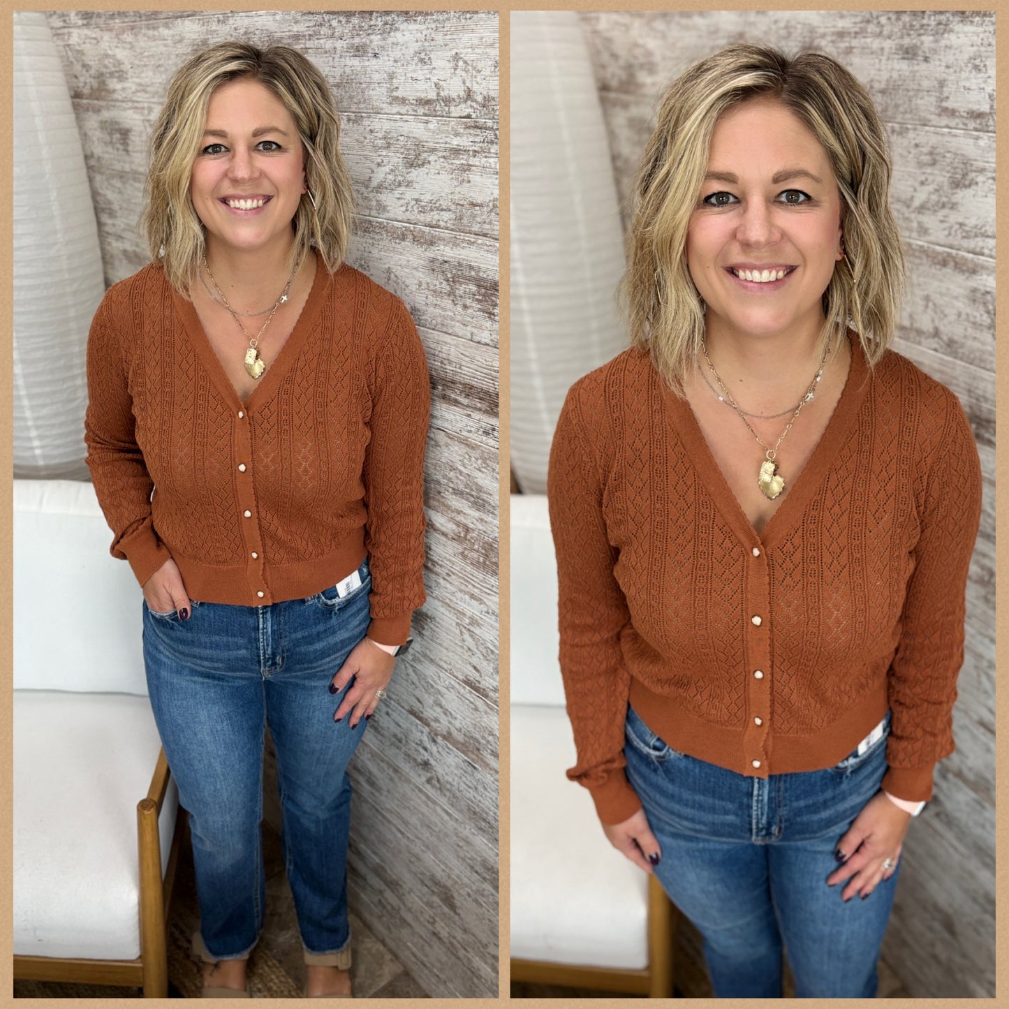 Rust Pointelle Cardigan