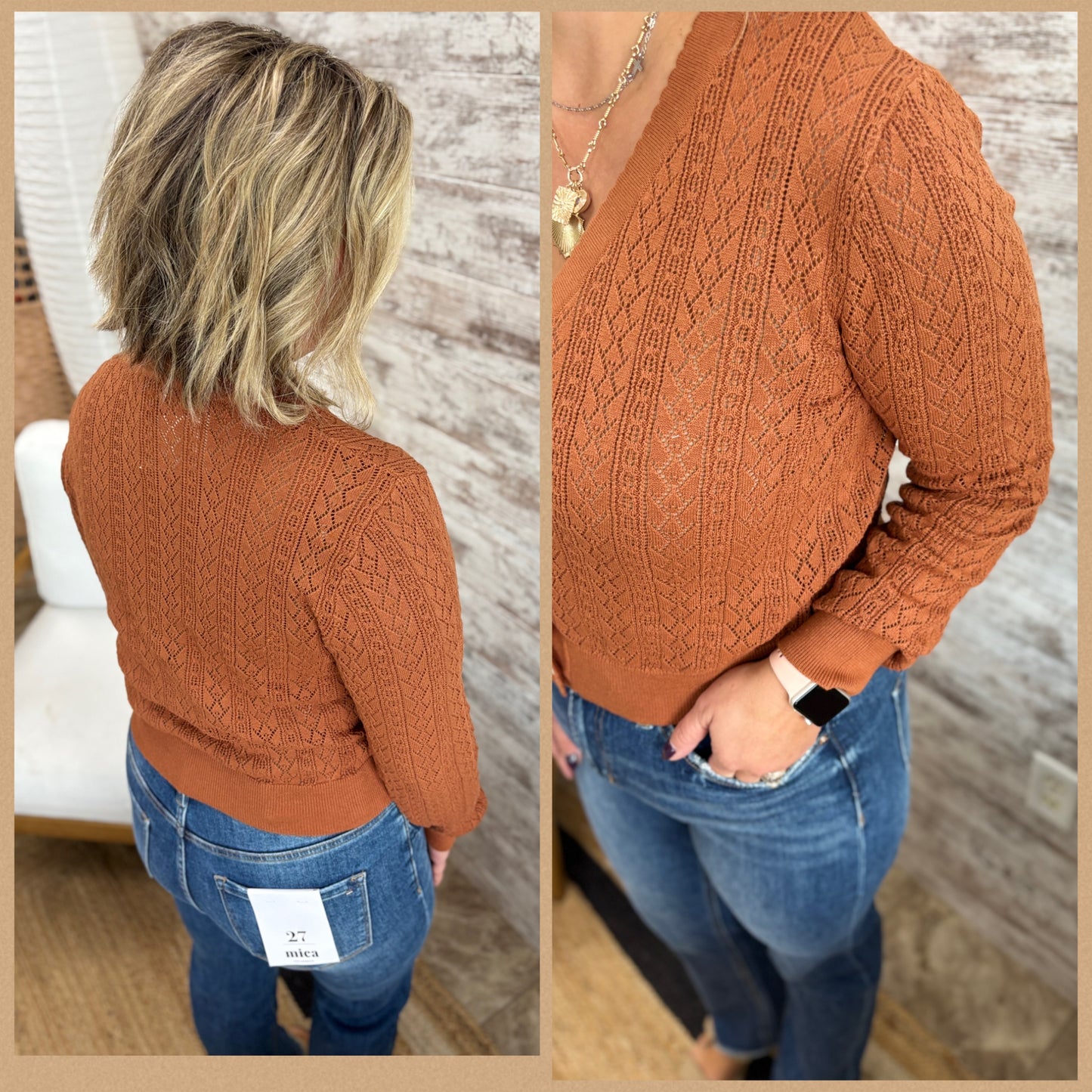 Rust Pointelle Cardigan