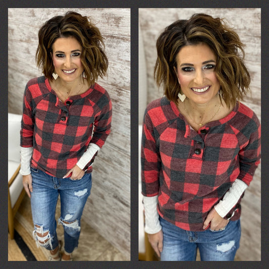 Red Buffalo Plaid Knit Top