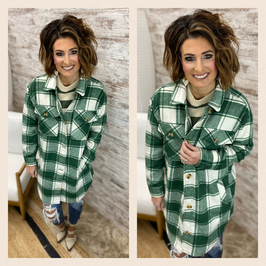 Green Long Plaid Shacket