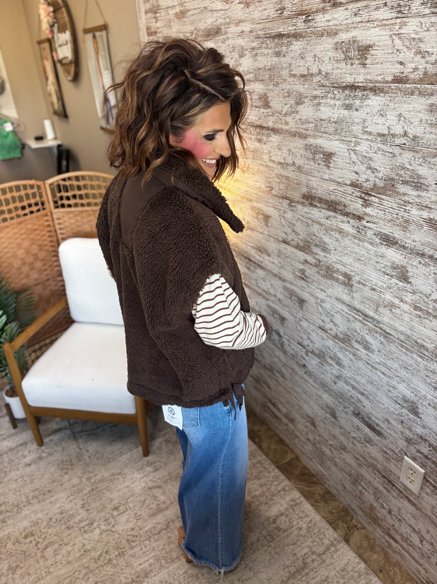 Brown Sherpa Tie Vest