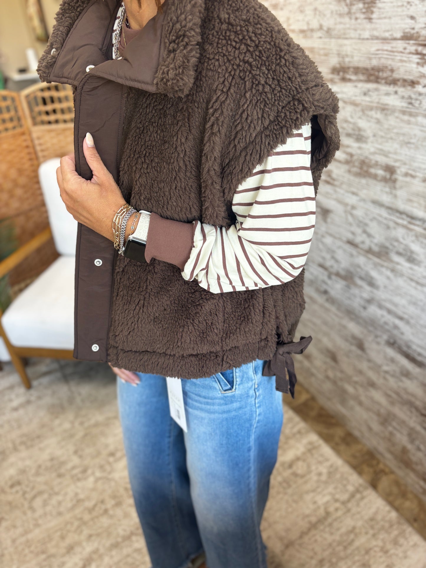 Brown Sherpa Tie Vest