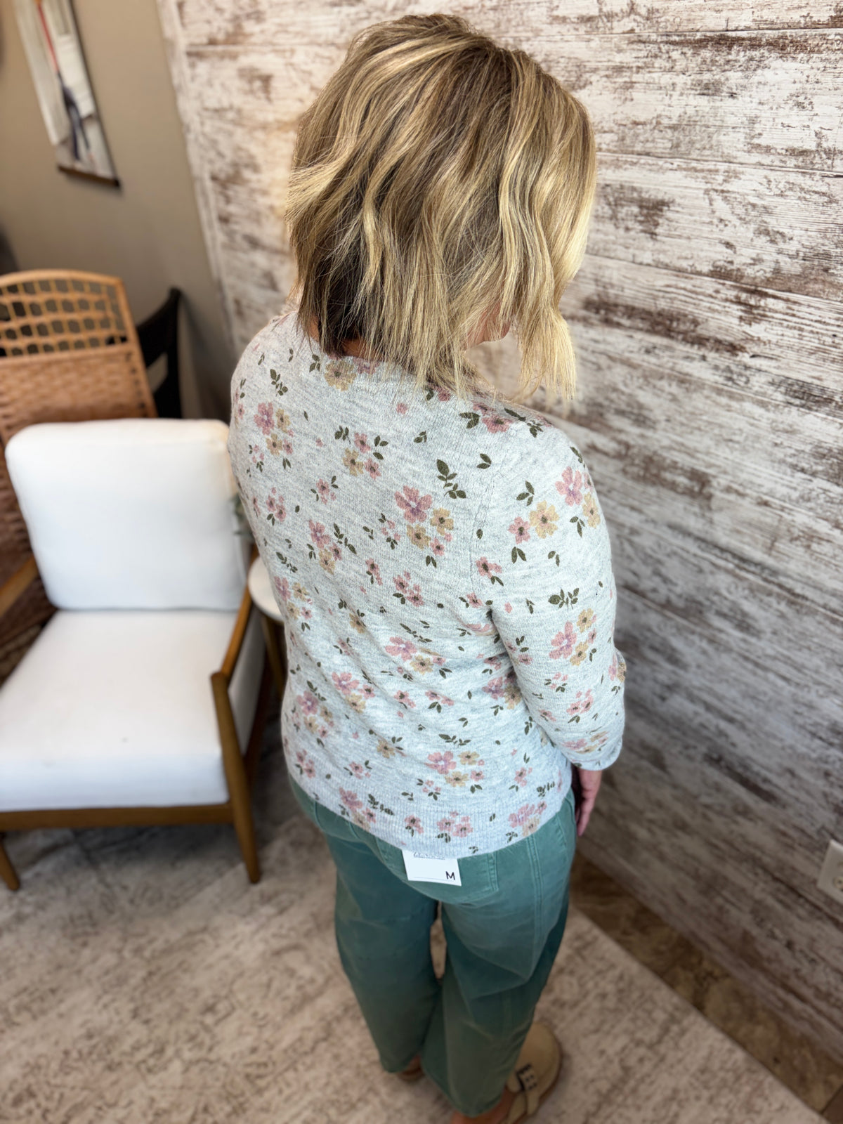 Heather Grey Floral Printed Sweater