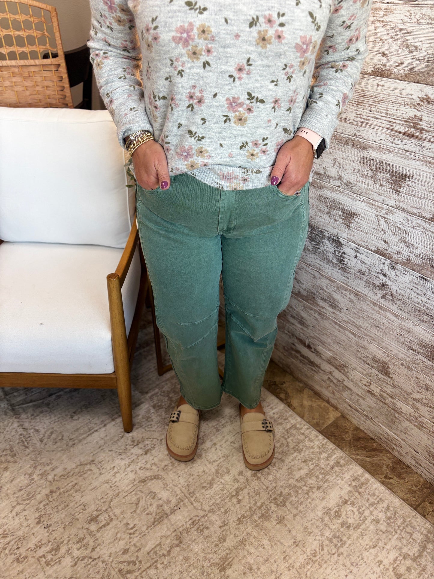 Zenana Olive Denim Barrell Jeans DMP1758A