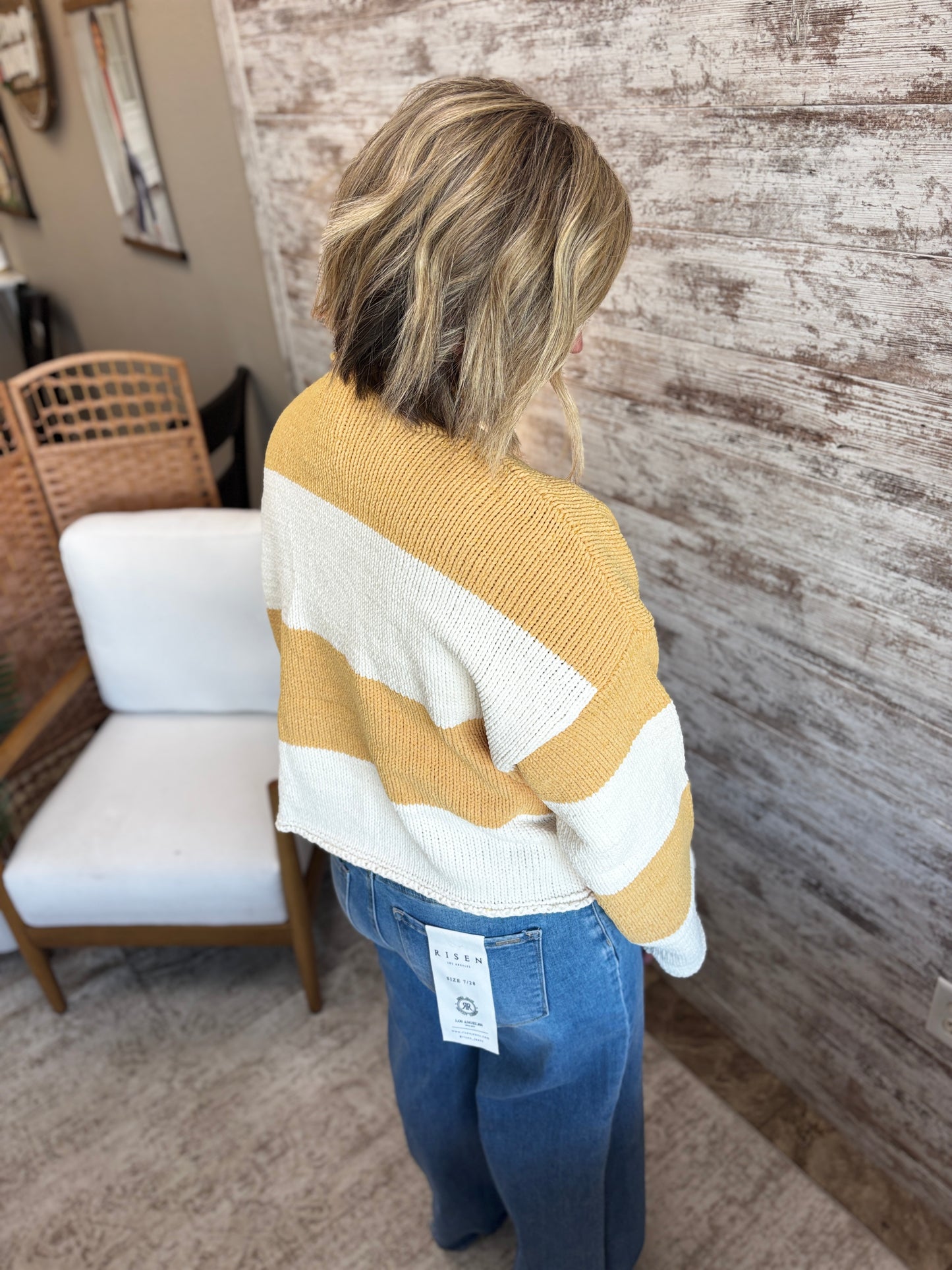 Mustard/Ivory Striped Mock Neck Sweater