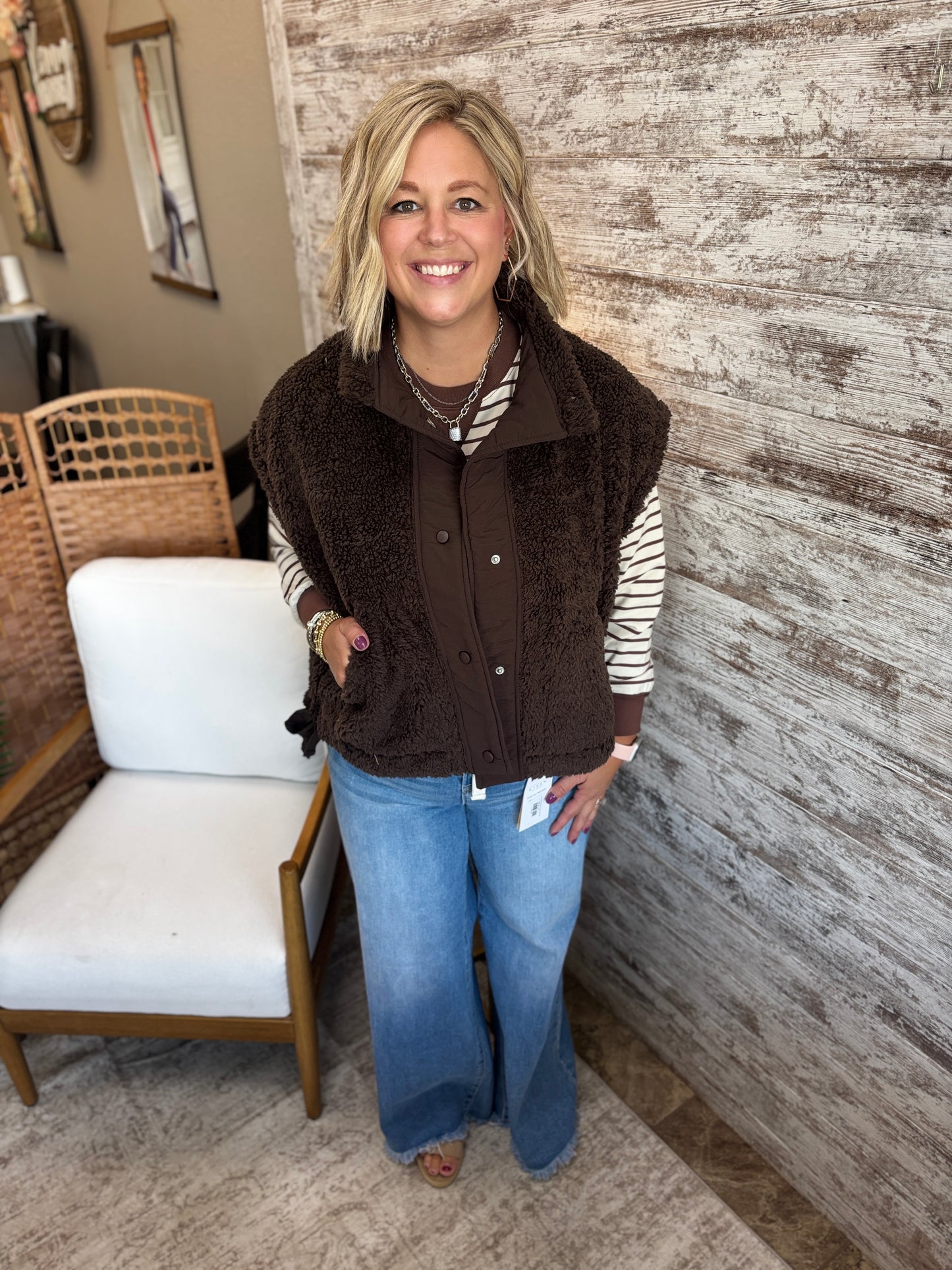 Brown Sherpa Tie Vest