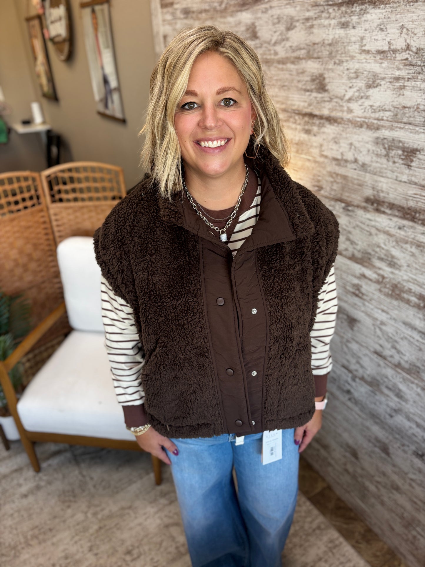 Brown Sherpa Tie Vest