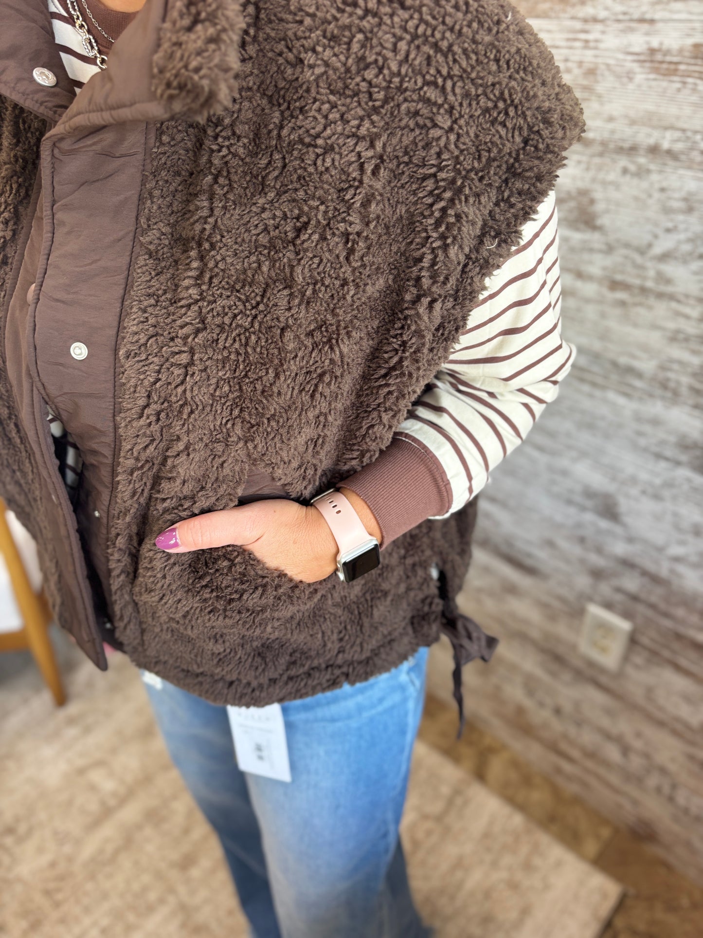 Brown Sherpa Tie Vest
