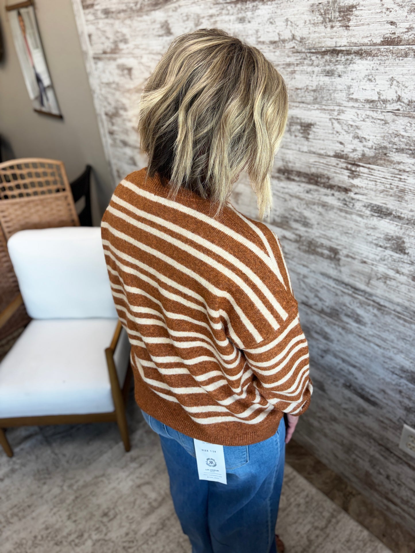 Camel Striped Sweater with Center Seam