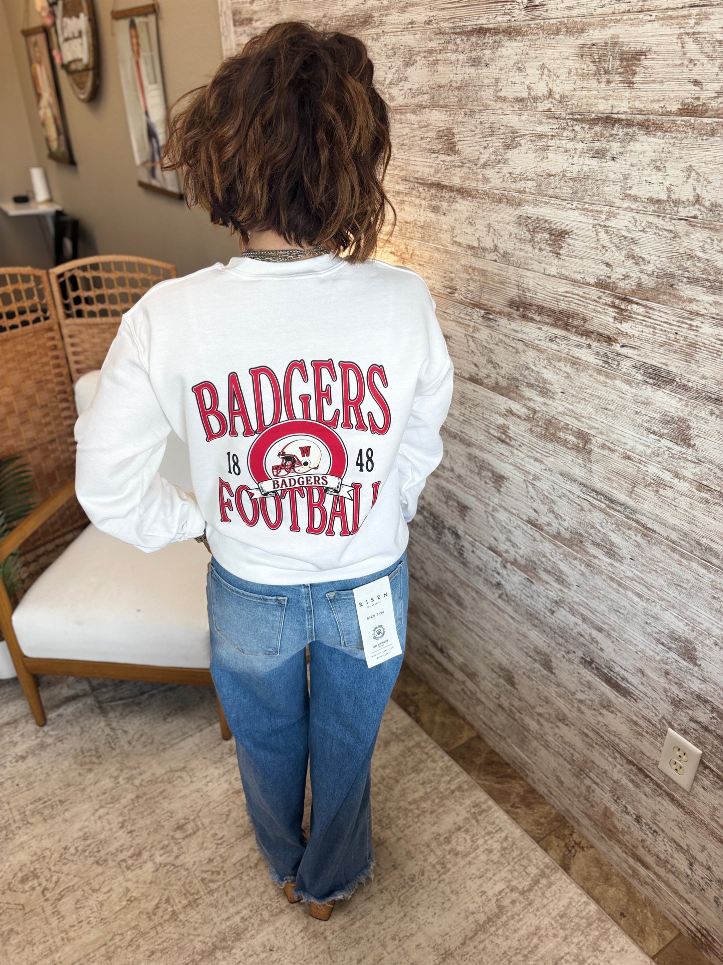 Badgers Football Vintage Gildan White Crew ~ Adult and Youth