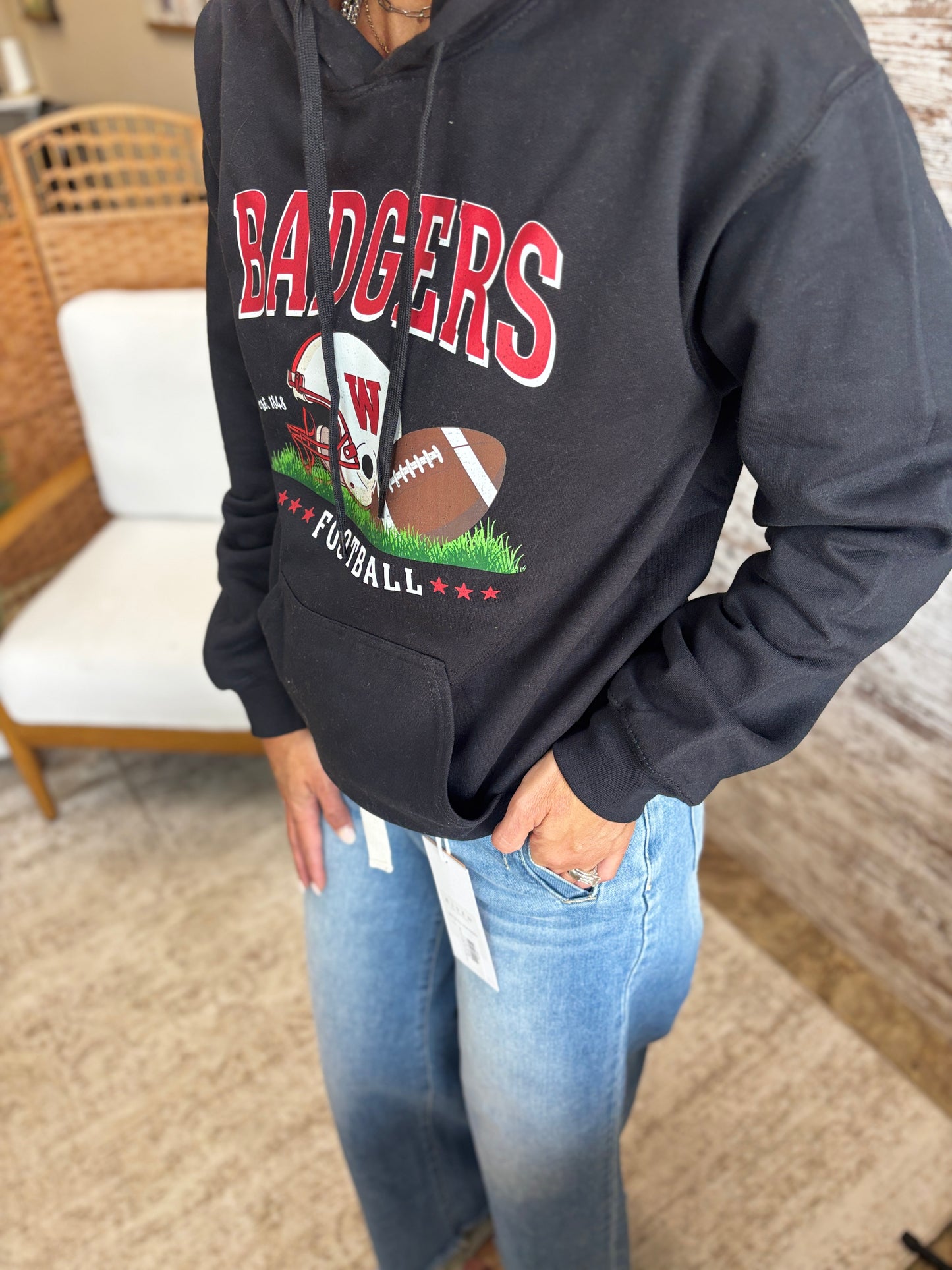 Badgers Football Gildan Softstyle Black Hoodie~ Youth and Adult Sizes