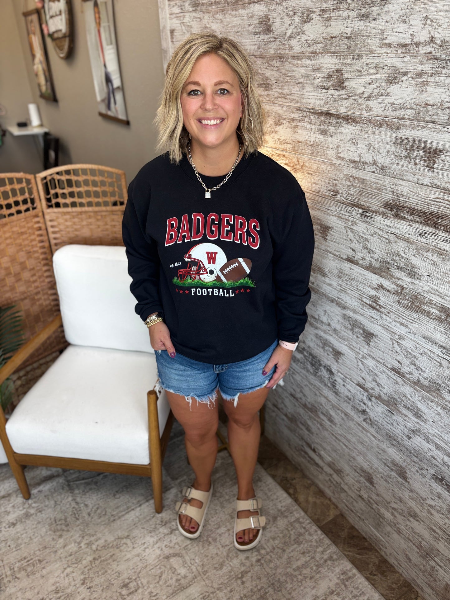 Badgers Football Gildan Black Crew ~ Adult and Youth