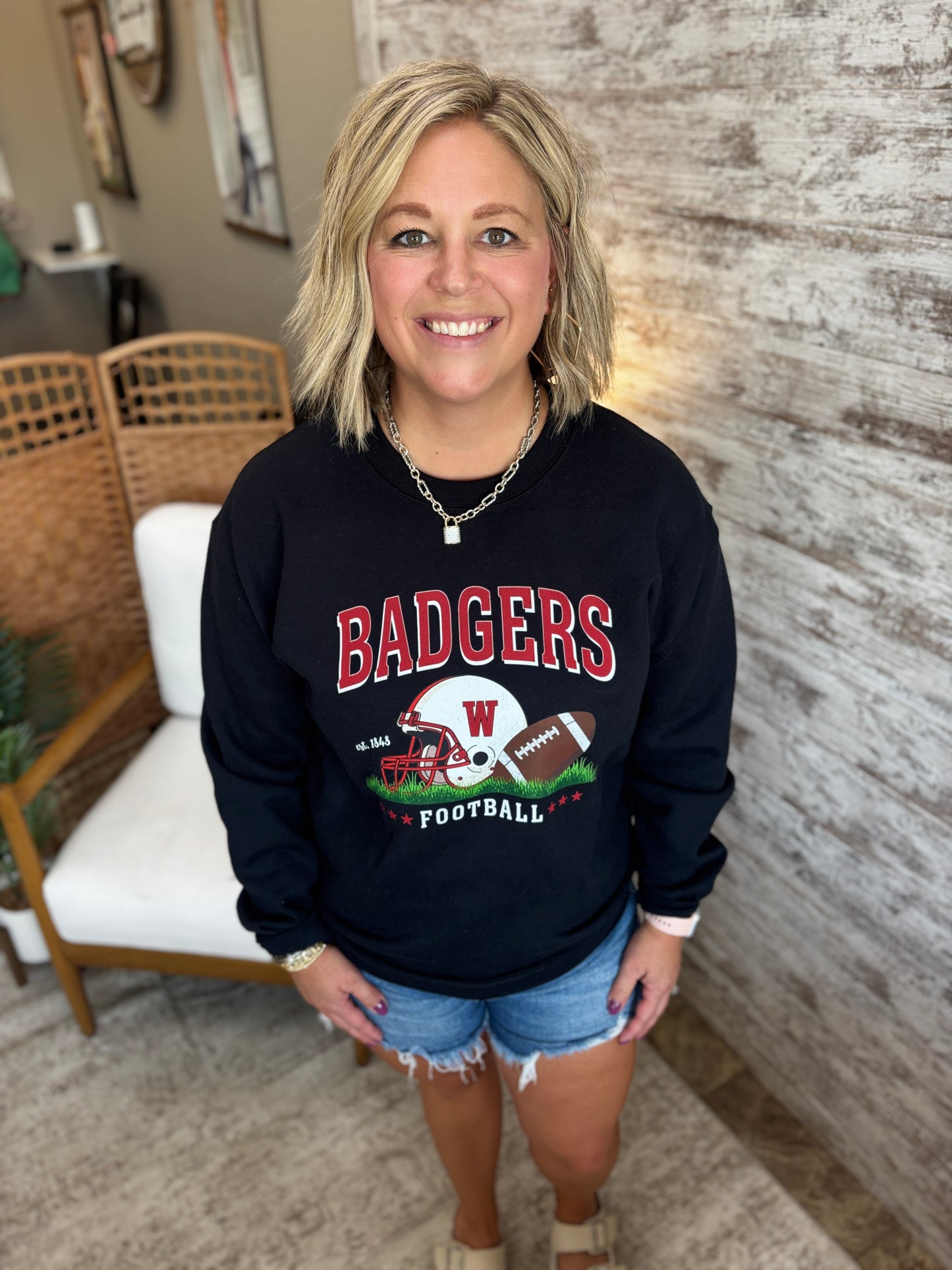 Badgers Football Gildan Black Crew ~ Adult and Youth