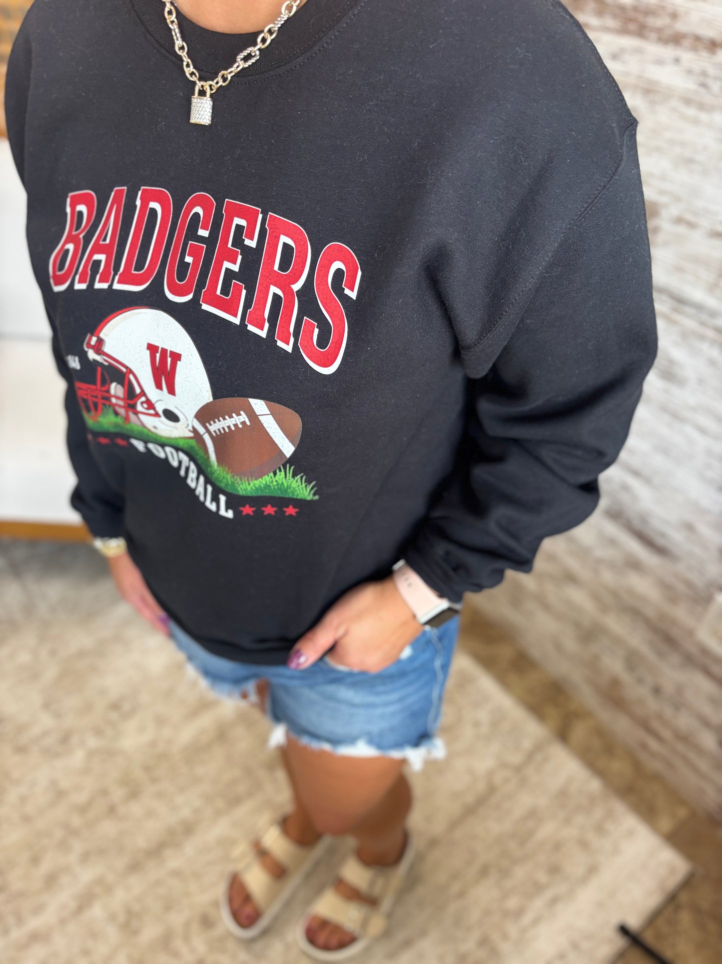 Badgers Football Gildan Black Crew ~ Adult and Youth