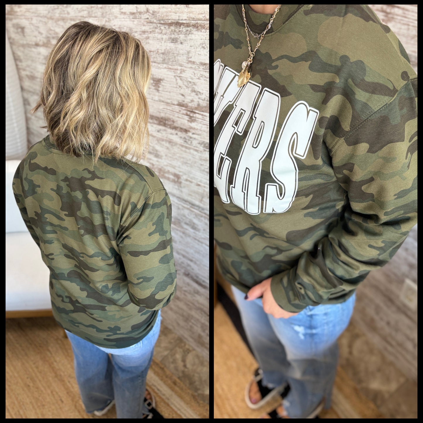 PACKERS Large Sports Print Forest Camo Crewneck