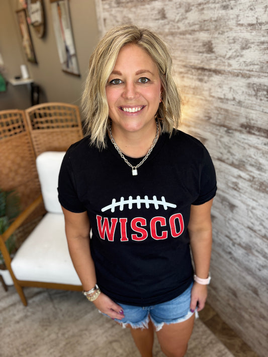 Wisco Football Bella Canvas Jersey Black Tee~ Unisex and Youth