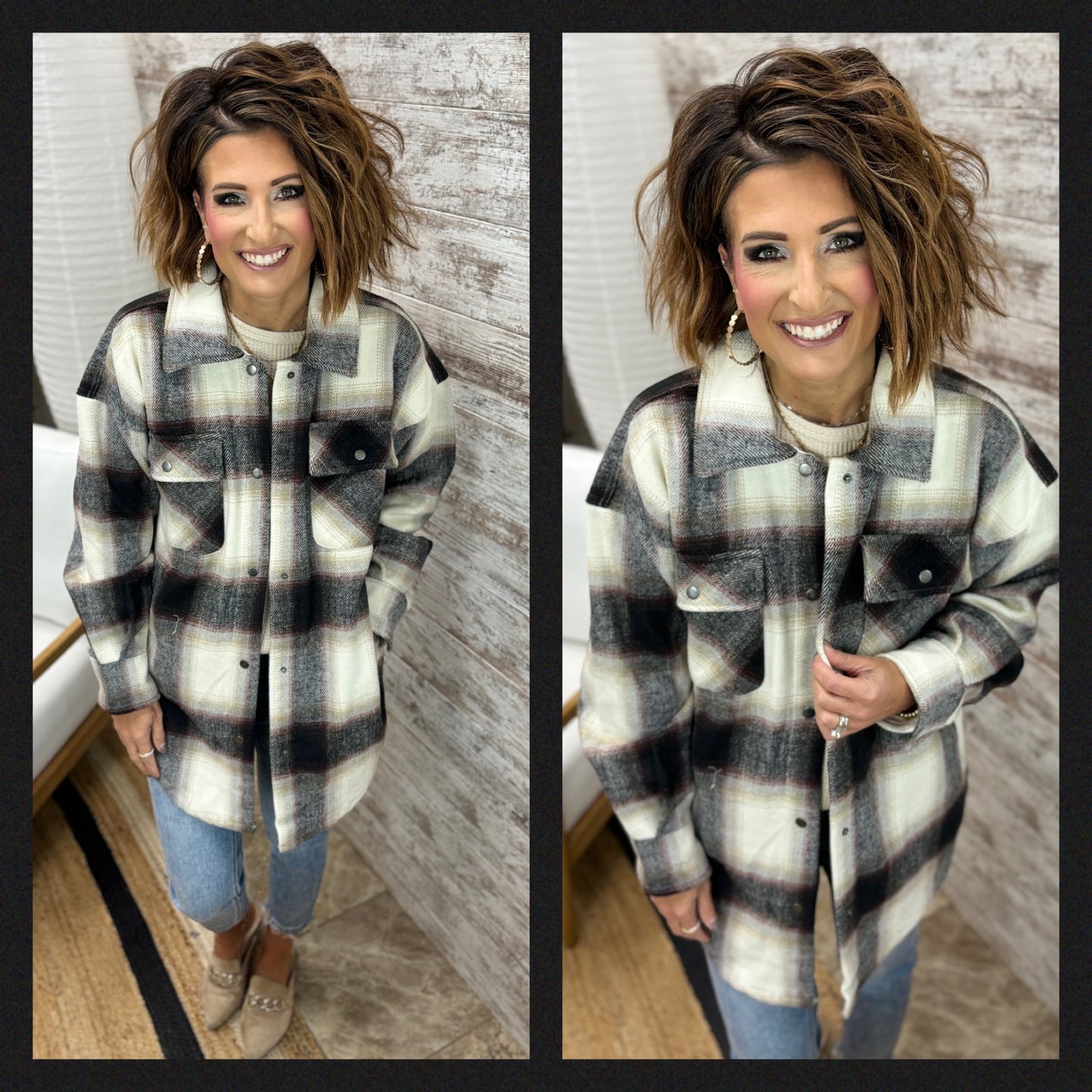 Fornia Soft Charcoal Plaid Shacket