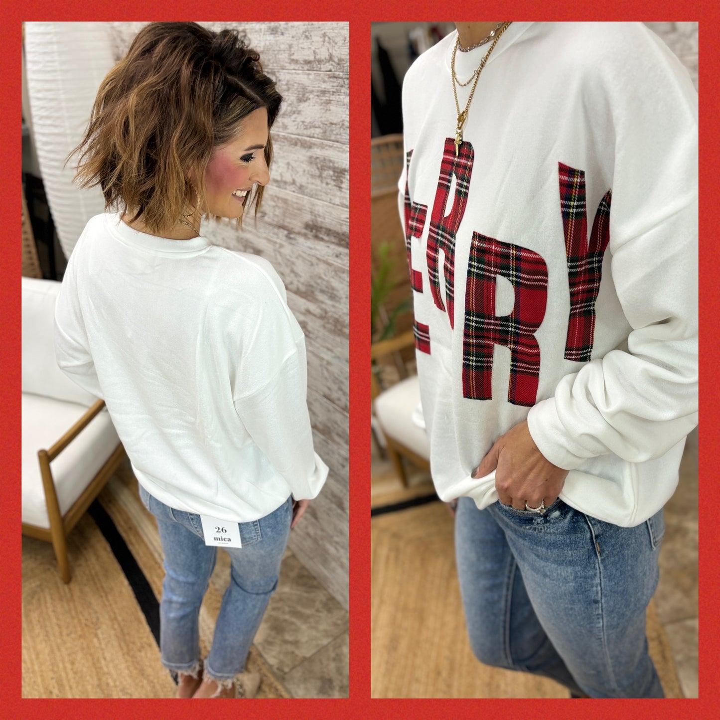 White/Plaid Fleece Merry Pullover