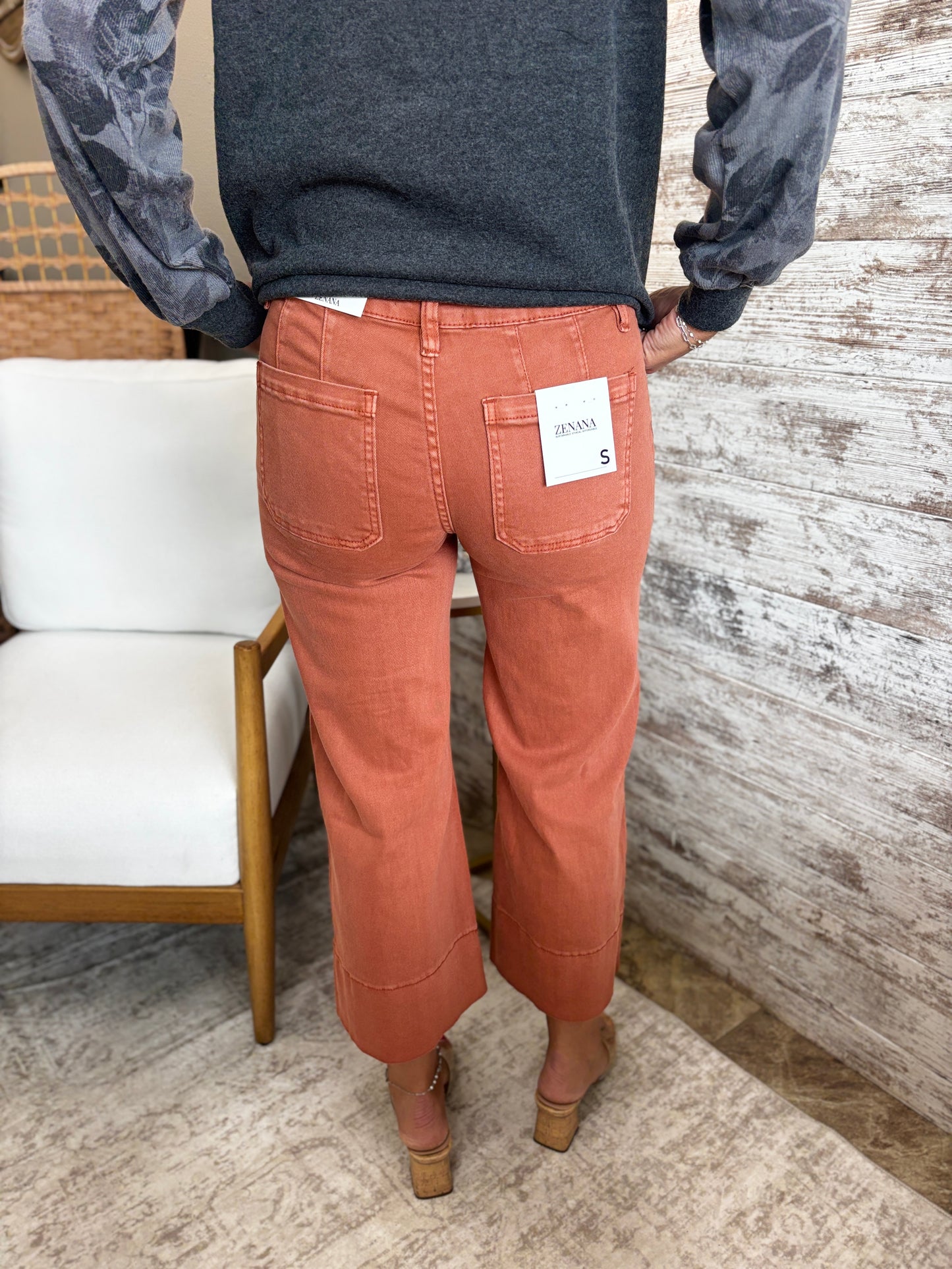 Zenana Rust Pintuck Cropped Pant DMP-1763A